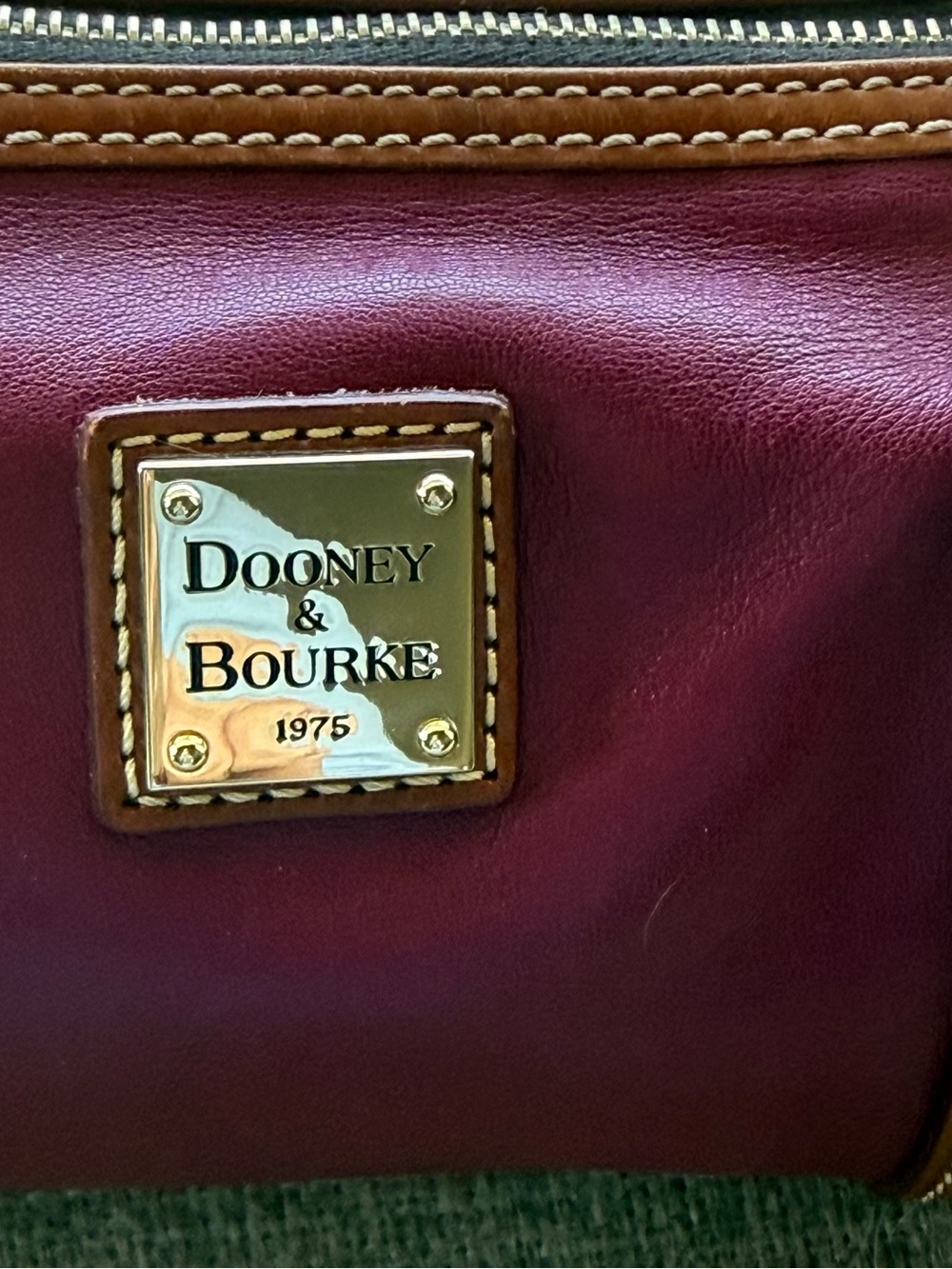 Dooney & Bourke Plum Leather Barrel Satchel with Brown Trim - Picture 2 of 8